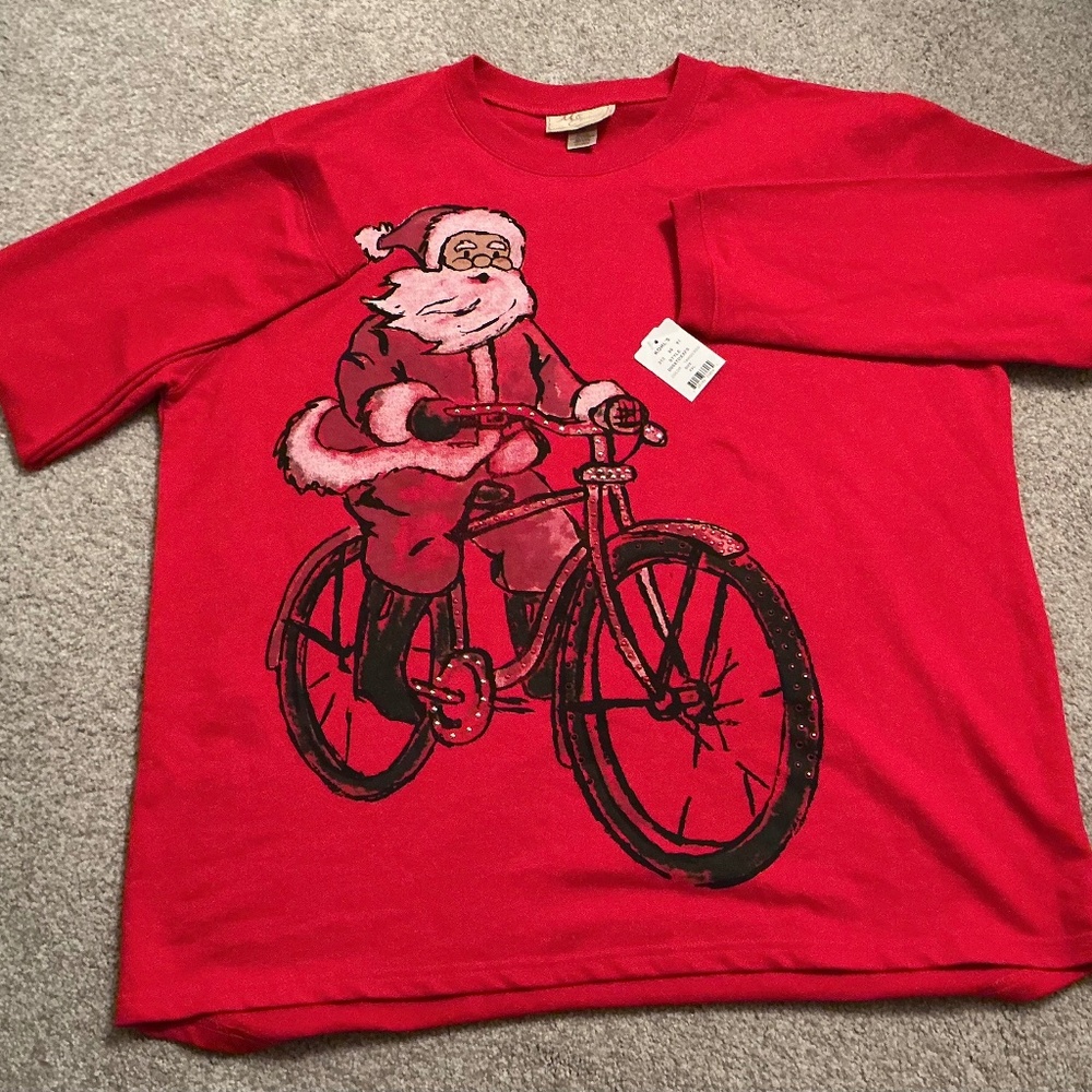 M&C Sportswear Women 2X Red Santa Graphic Cozy‎ Tee Shirt Holidays NWT Gift